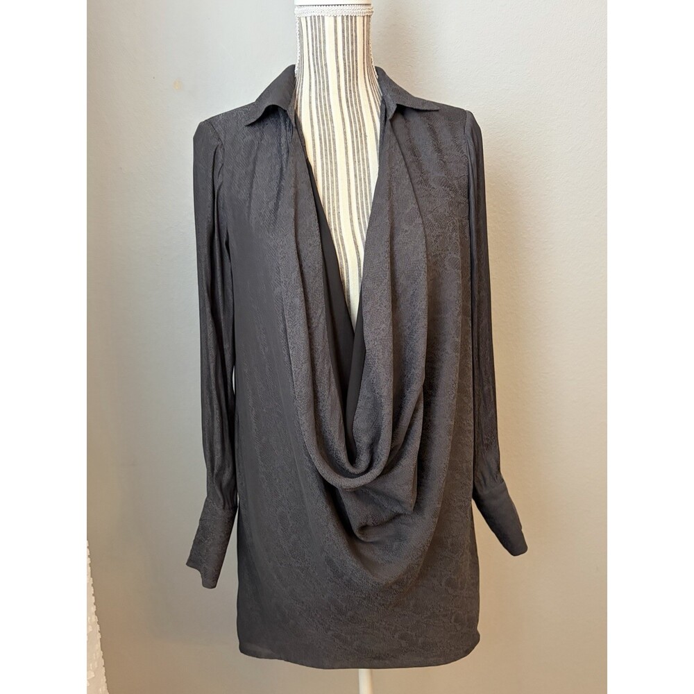 L'ACADEMIExRevolve Deep Drape Cowl Neck Gray Long Sleeve MINI DRESS Size S